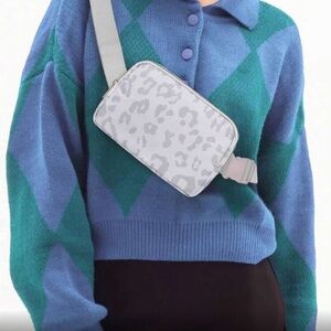White Leopard Print chest fanny Bag